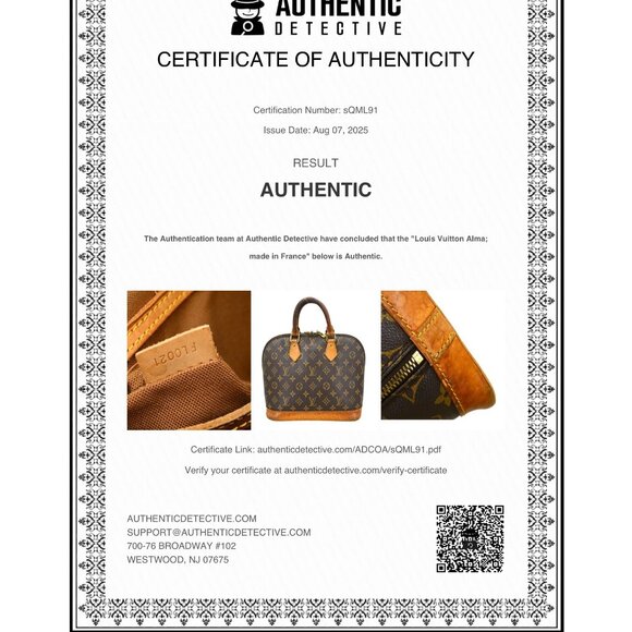 Preloved Louis Vuitton Alma Monogram Bag W/Certificate of Authenticity - Picture 16 of 16